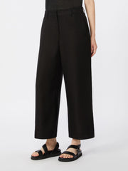 Stretch cotton and linen trousers - Black