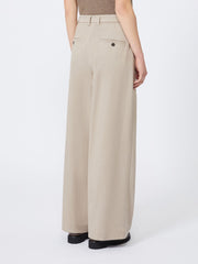 Stretch drill wide-leg trousers - Natural