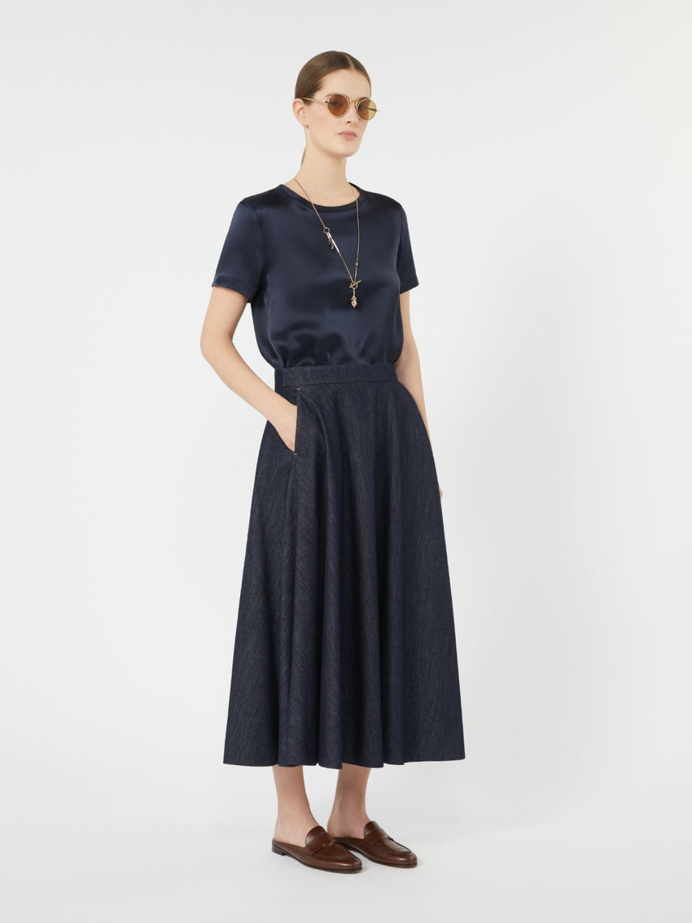 Viscose satin T-shirt - Midnightblue