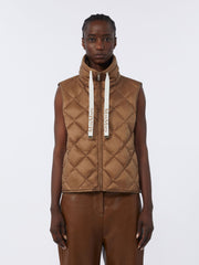 Padded water-repellent nylon canvas gilet - Caramel