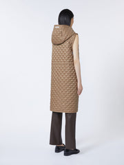 Long water-repellent canvas padded gilet - Hazelnut brown