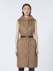 Long water-repellent canvas padded gilet - Hazelnut brown