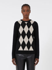 Argyle wool and cashmere sweater - Black