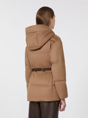 Short water-repellent canvas and camel down jacket - Brown