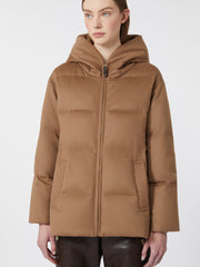 Short water-repellent canvas and camel down jacket - Brown