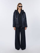 Padded water-repellent canvas hooded jacket - Midnightblue