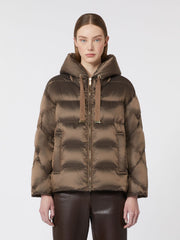 Water-repellent canvas belted down jacket - Hazelnut brown