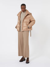 Hooded down jacket in water-repellent fabric - Camel