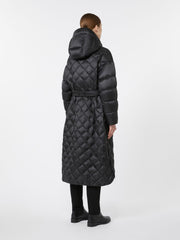 Long quilted down jacket in water-repellent fabric - Black