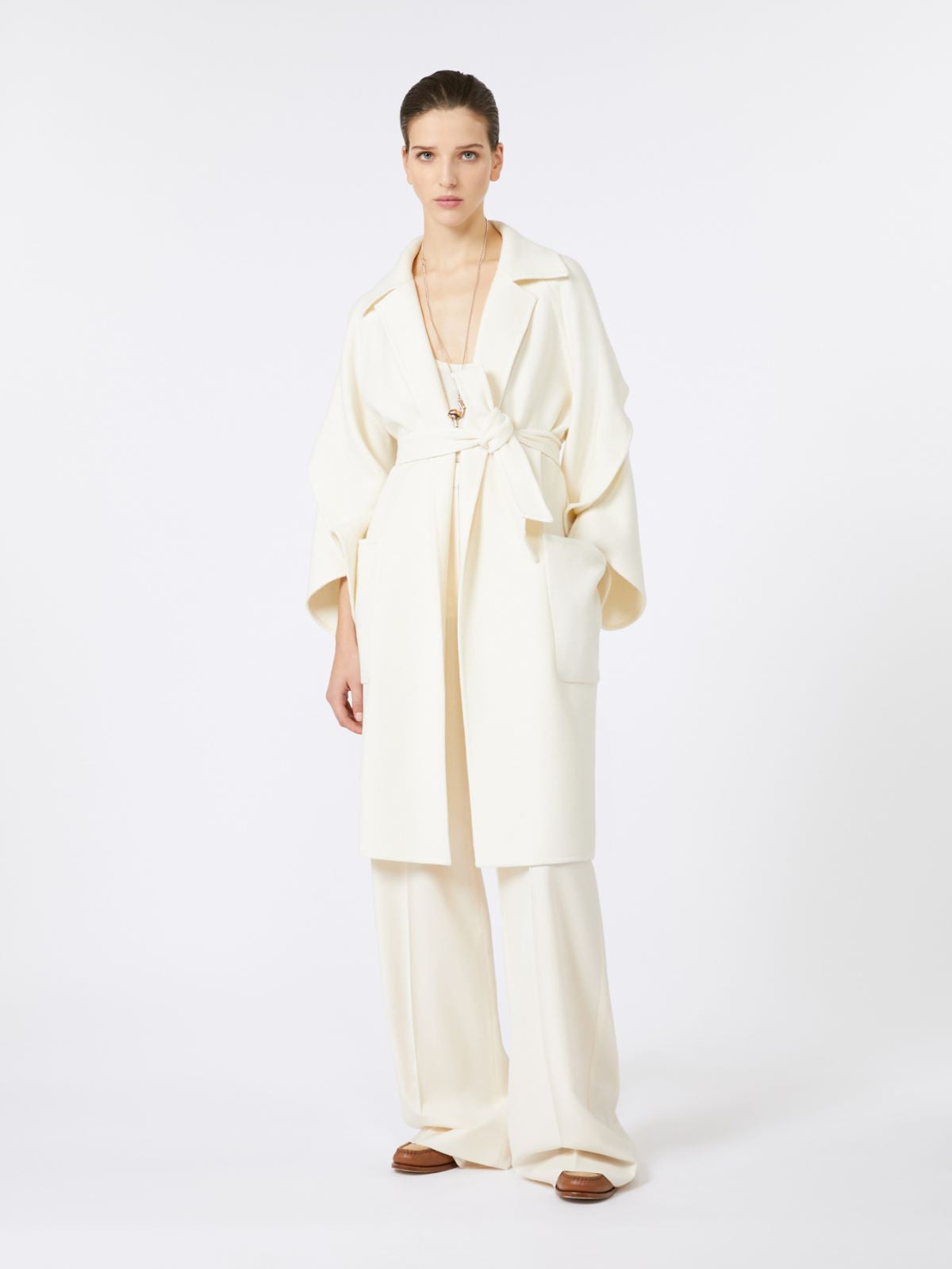 Wool and cashmere cloth coat - White