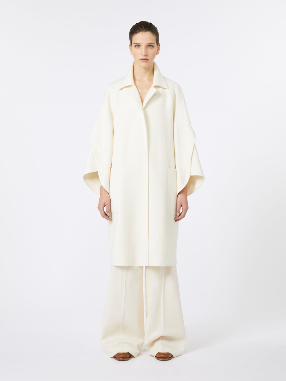 Wool and cashmere cloth coat - White