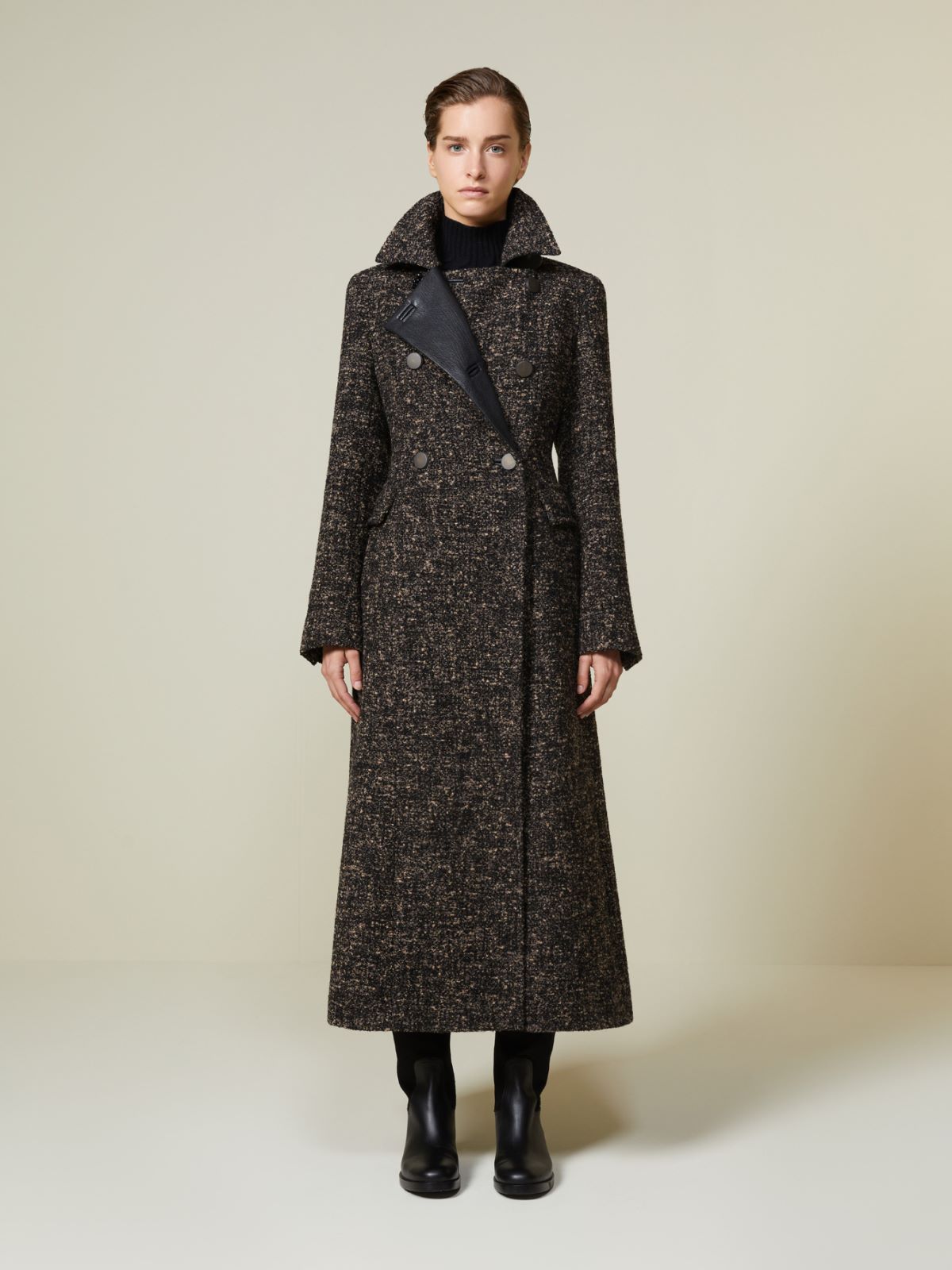Boutonné·fabric redingote coat - Black