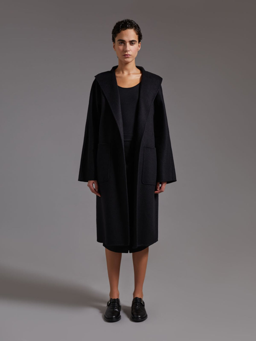 Midi cashmere cardigan coat - Black