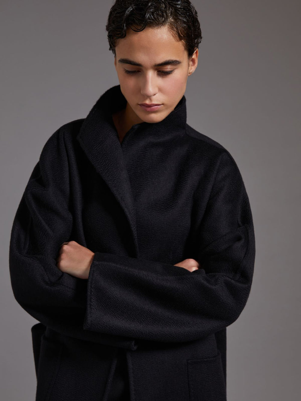 Midi cashmere cardigan coat - Black