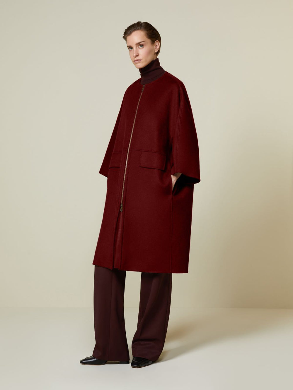 Double cashmere cape coat - Dark red