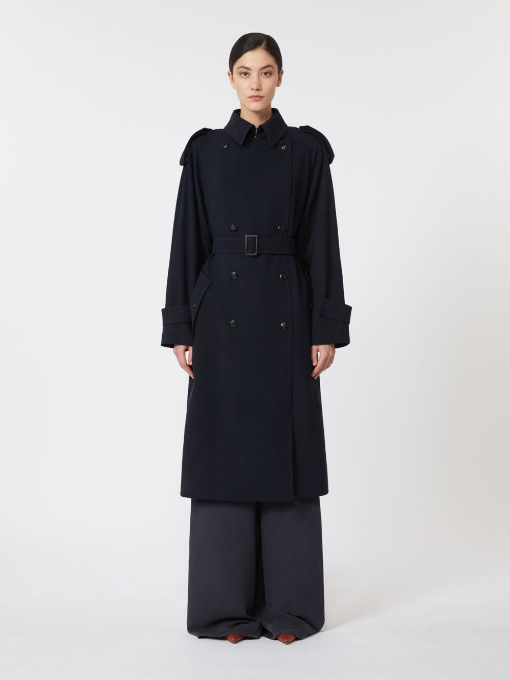 Water-repellent wool gabardine trench coat - Ultramarine