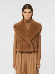 2-in-1 cropped gilet in Teddy fabric - Camel