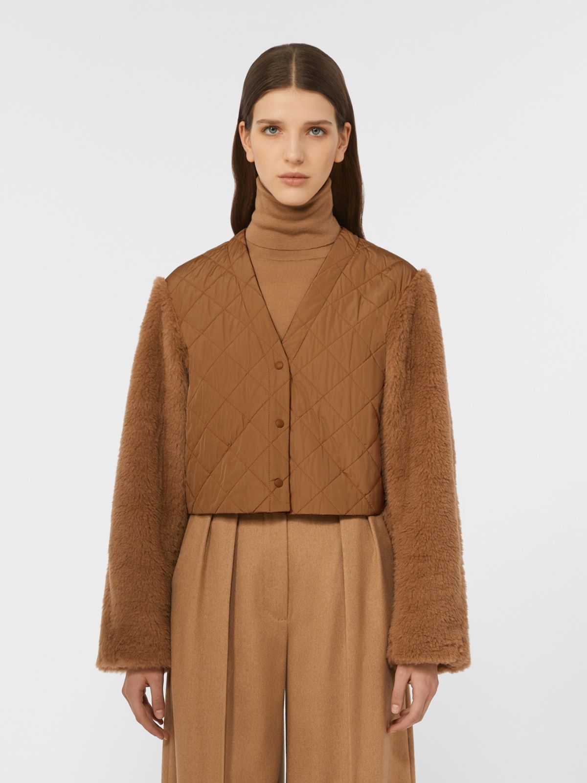 2-in-1 cropped gilet in Teddy fabric - Camel
