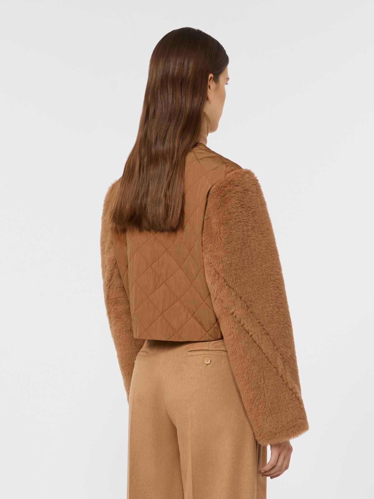 2-in-1 cropped gilet in Teddy fabric - Camel