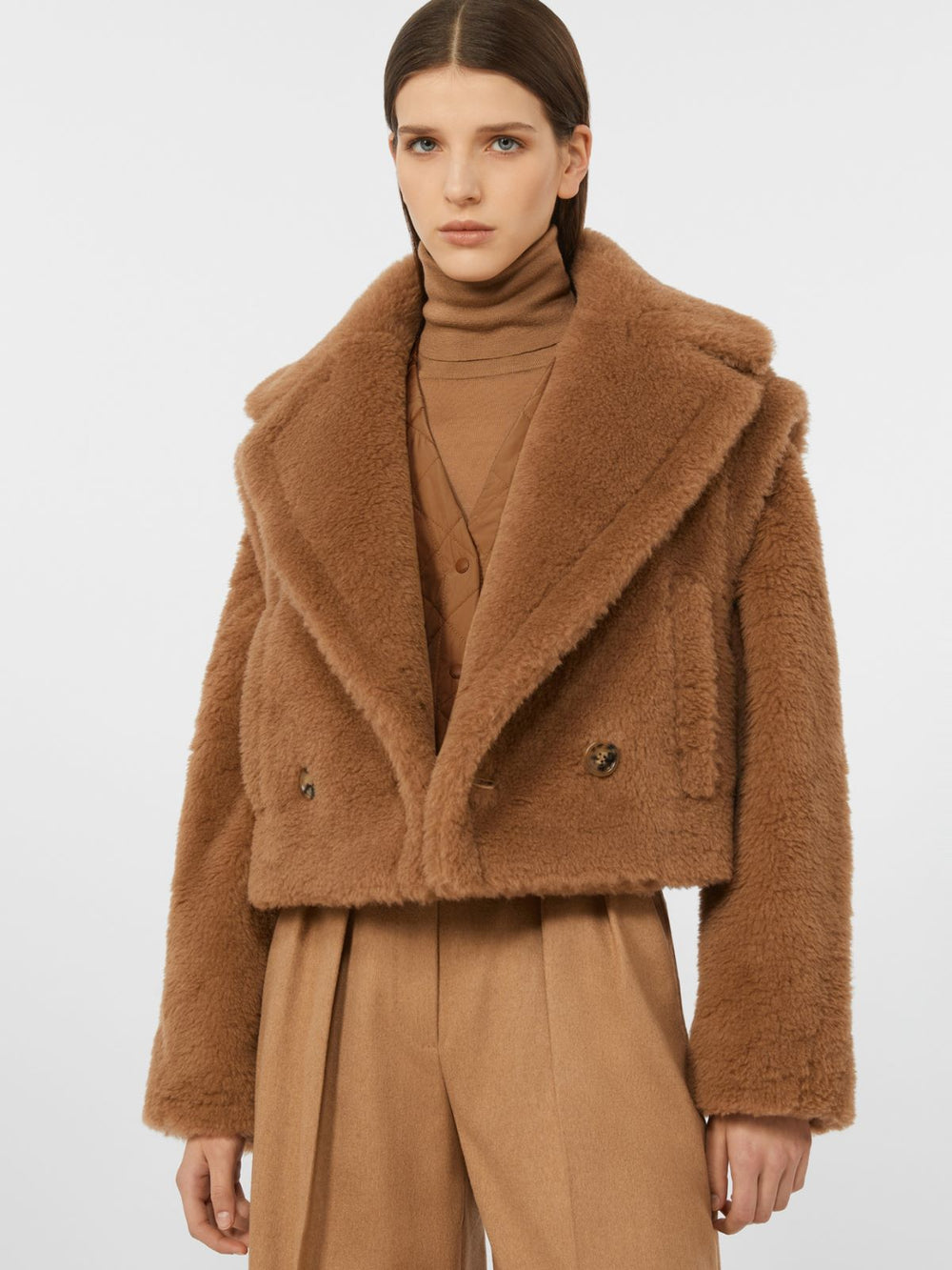 2-in-1 cropped gilet in Teddy fabric - Camel