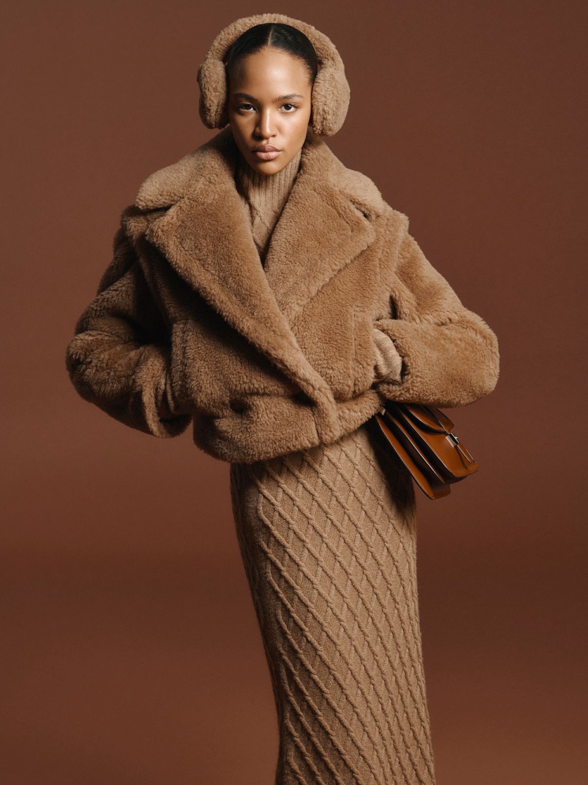 2-in-1 cropped gilet in Teddy fabric - Camel