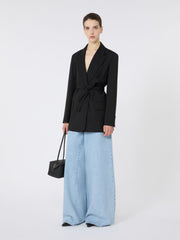 Belted woollen cloth blazer - Black