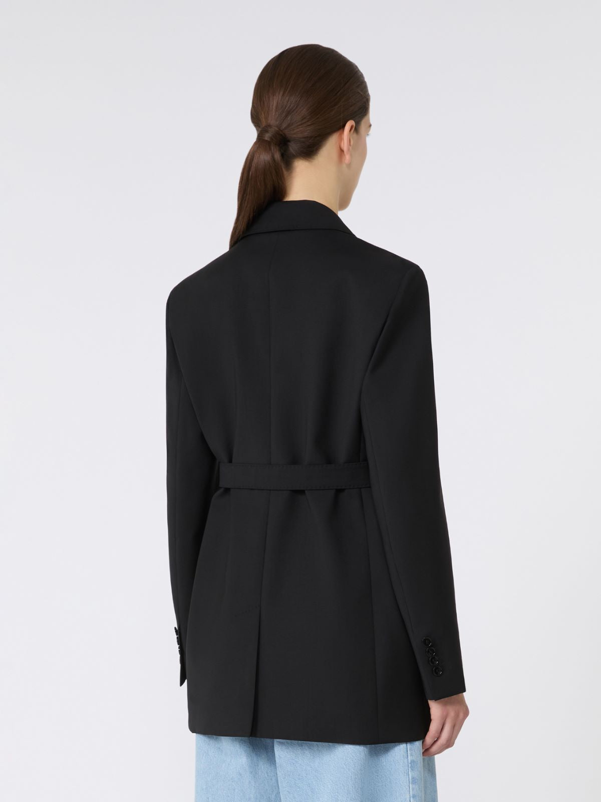 Belted woollen cloth blazer - Black