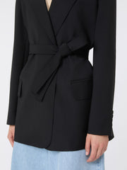 Belted woollen cloth blazer - Black