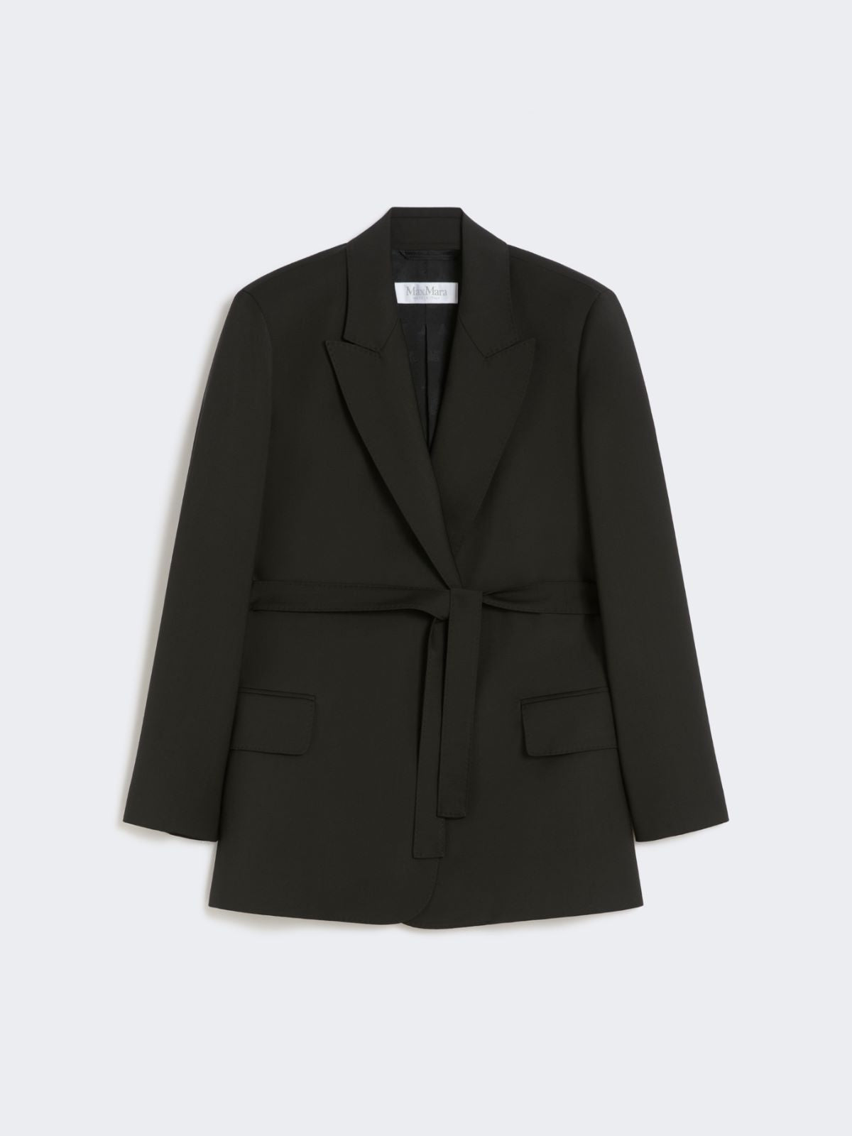Belted woollen cloth blazer - Black