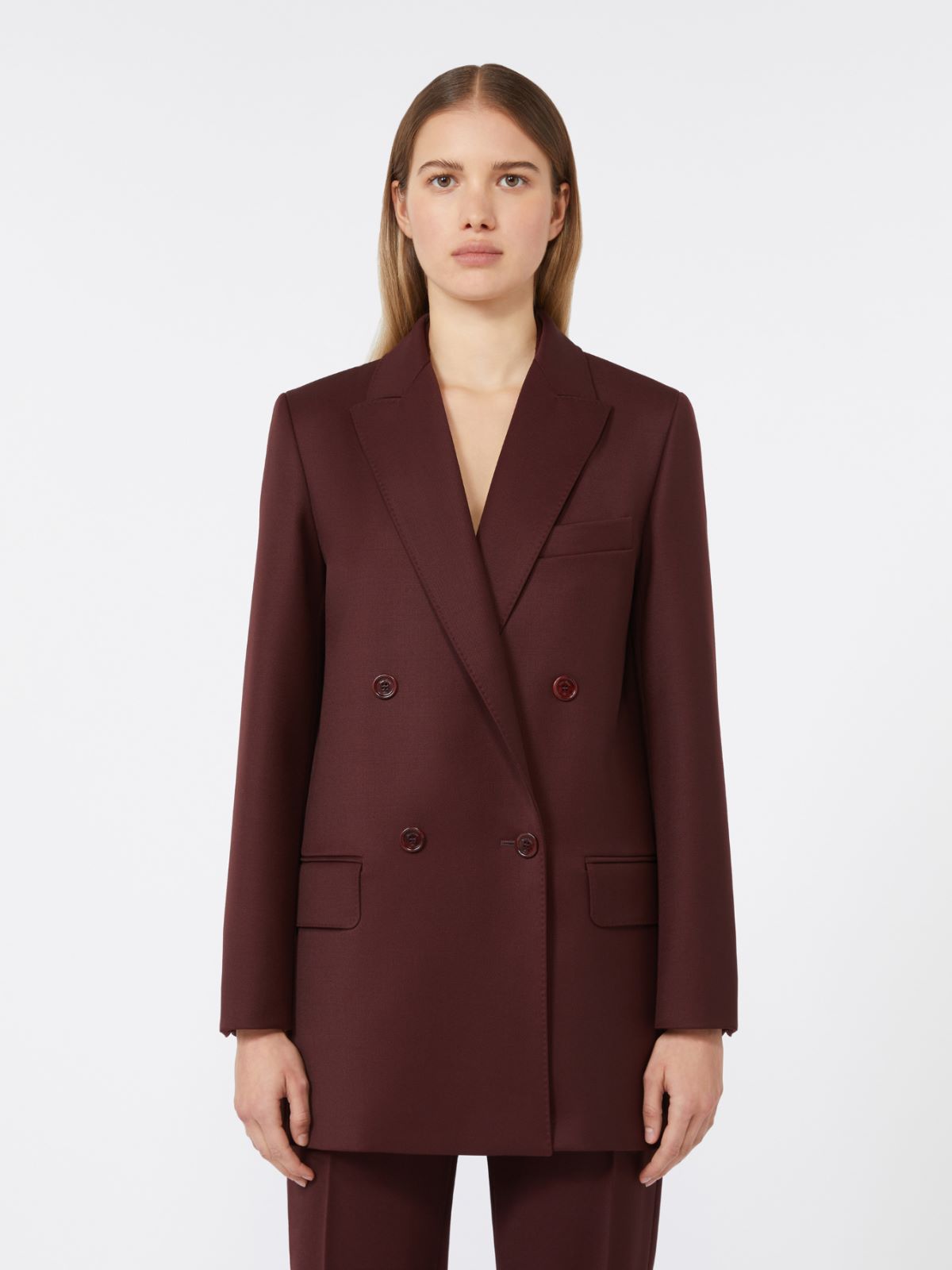 - Double-breasted wool blazer - Cherry