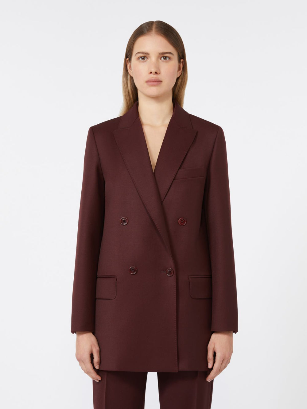 - Double-breasted wool blazer - Cherry