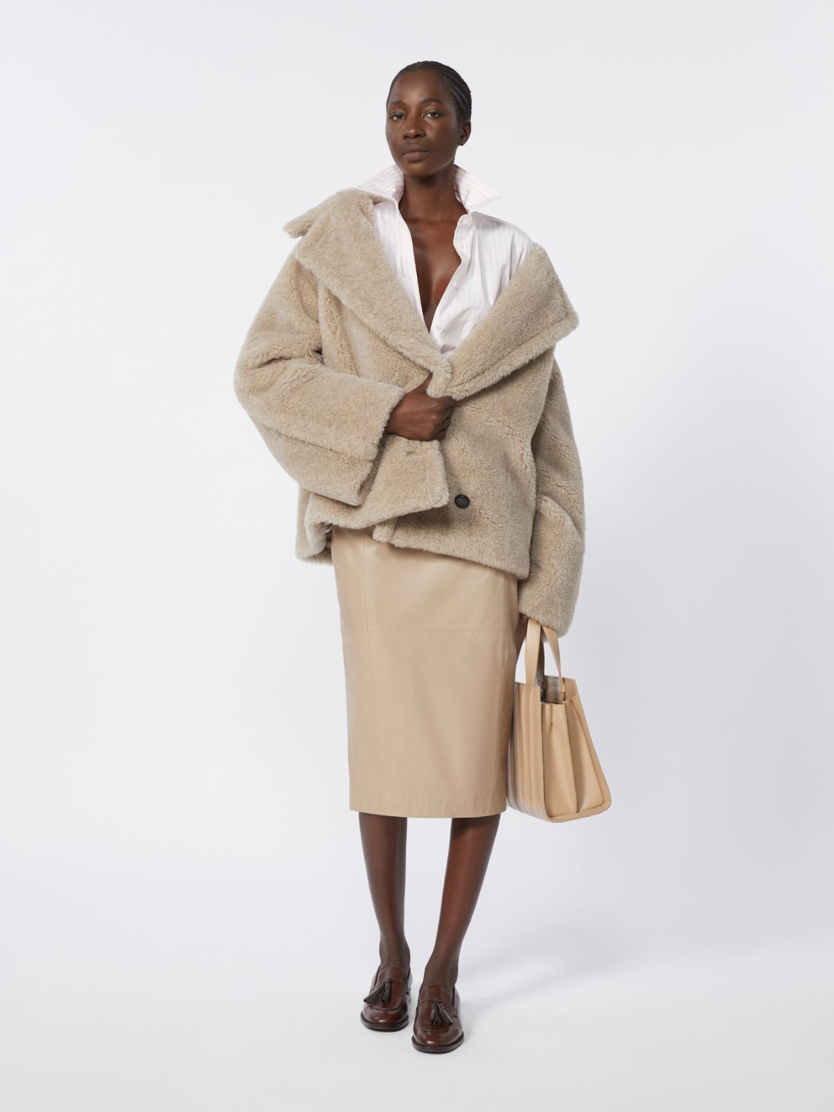 Alpaca and cashmere Teddy fabric coat - Sand
