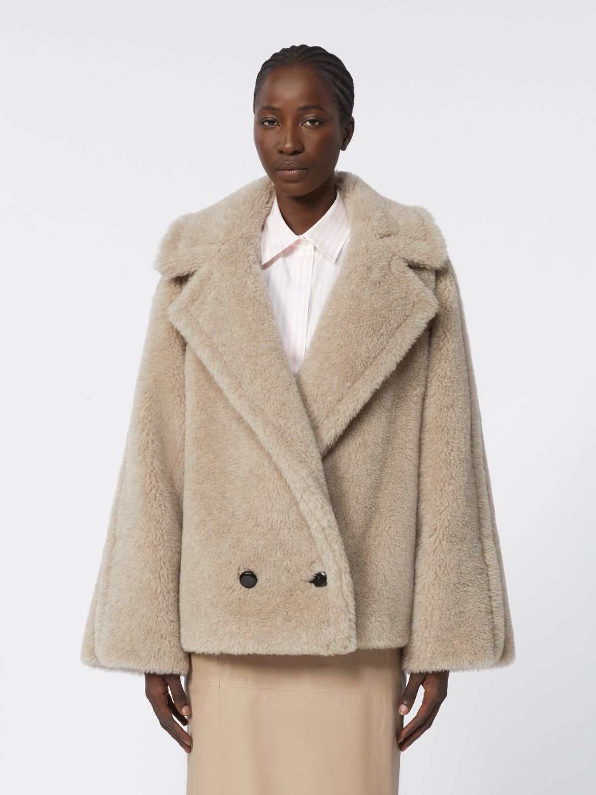 Alpaca and cashmere Teddy fabric coat - Sand