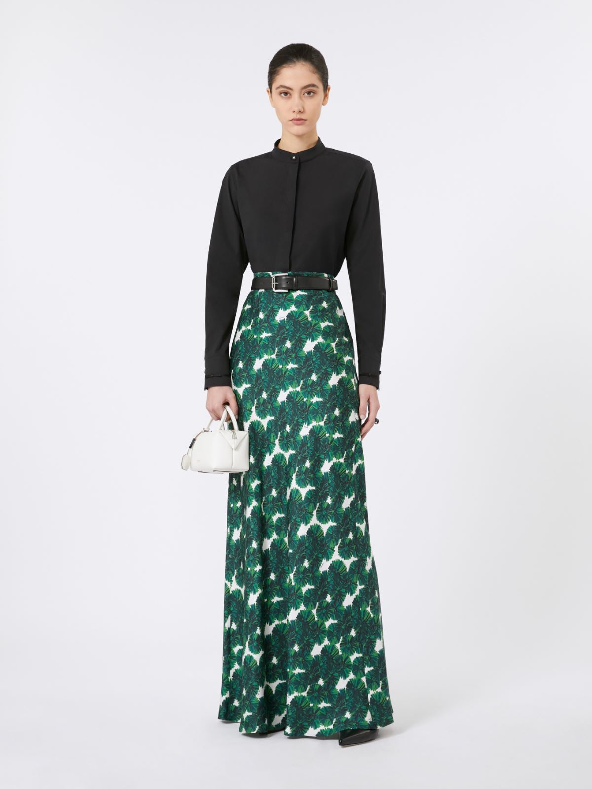 Long printed silk skirt - Emerald
