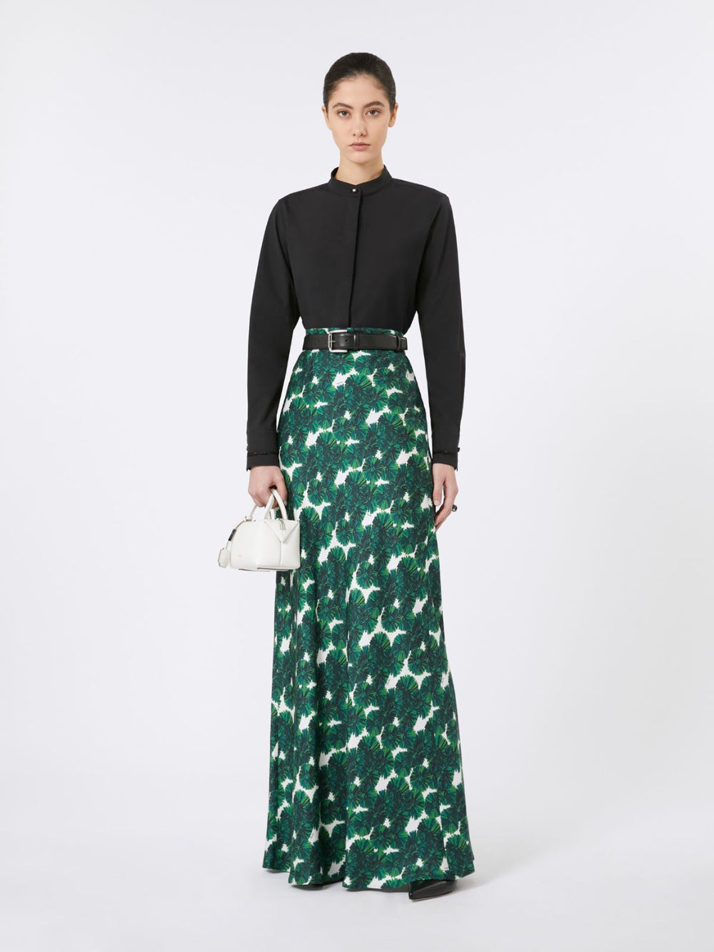 Long printed silk skirt - Emerald