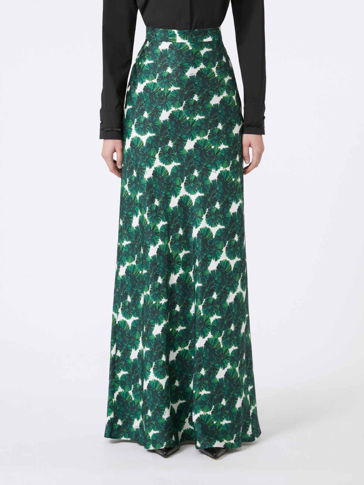 Long printed silk skirt - Emerald