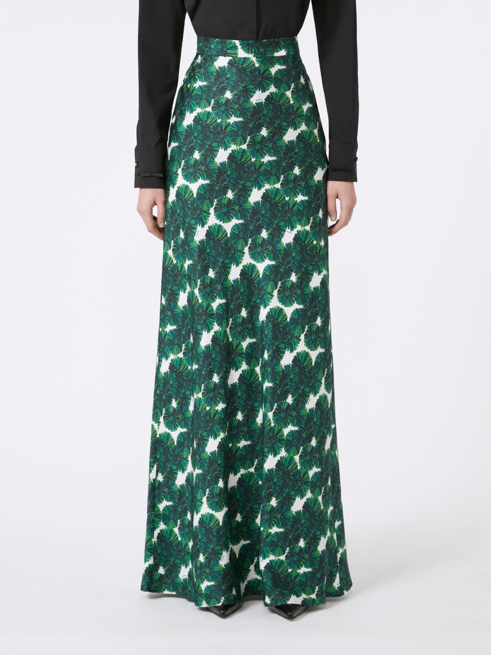 Long printed silk skirt - Emerald
