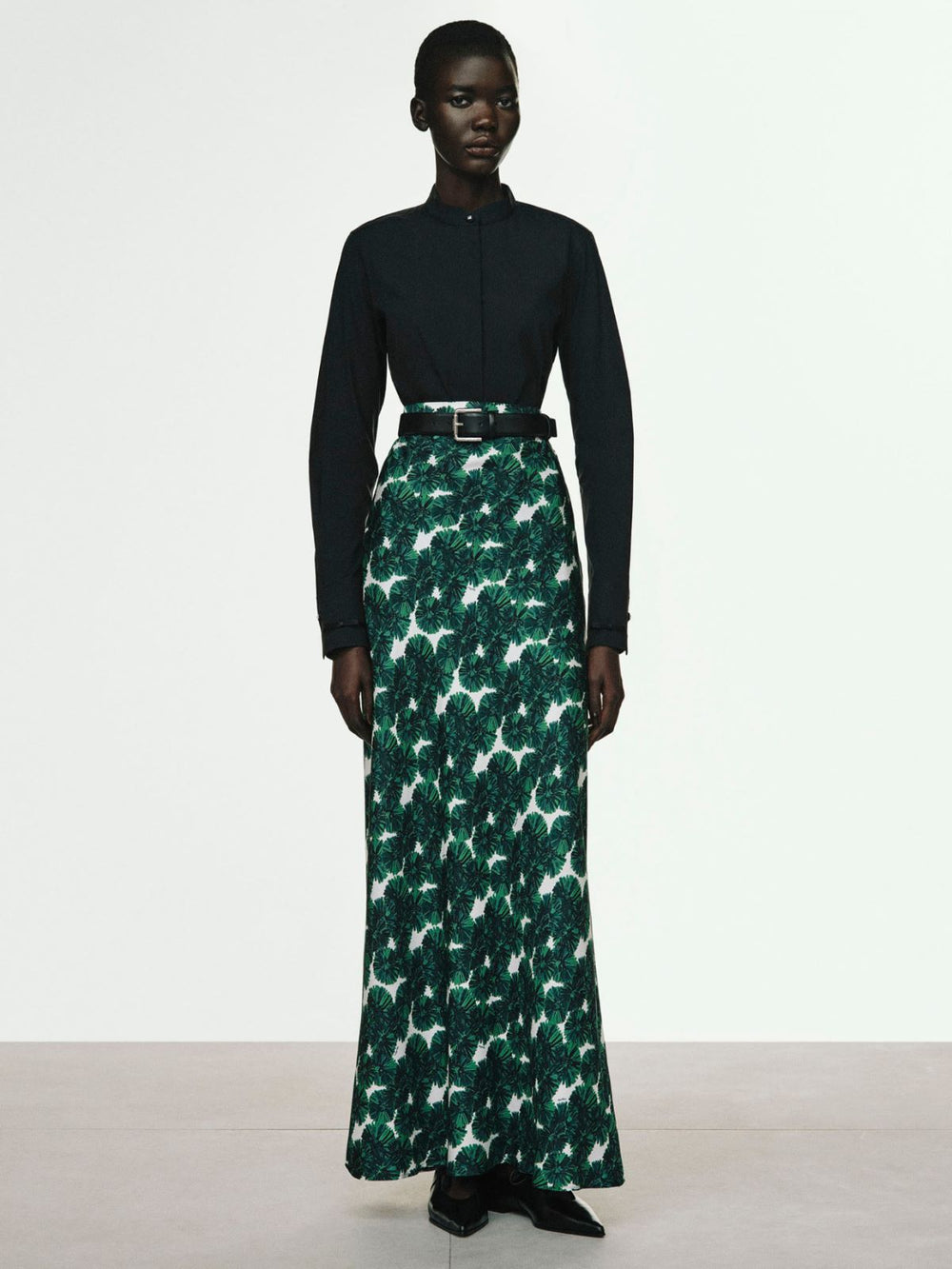 Long printed silk skirt - Emerald