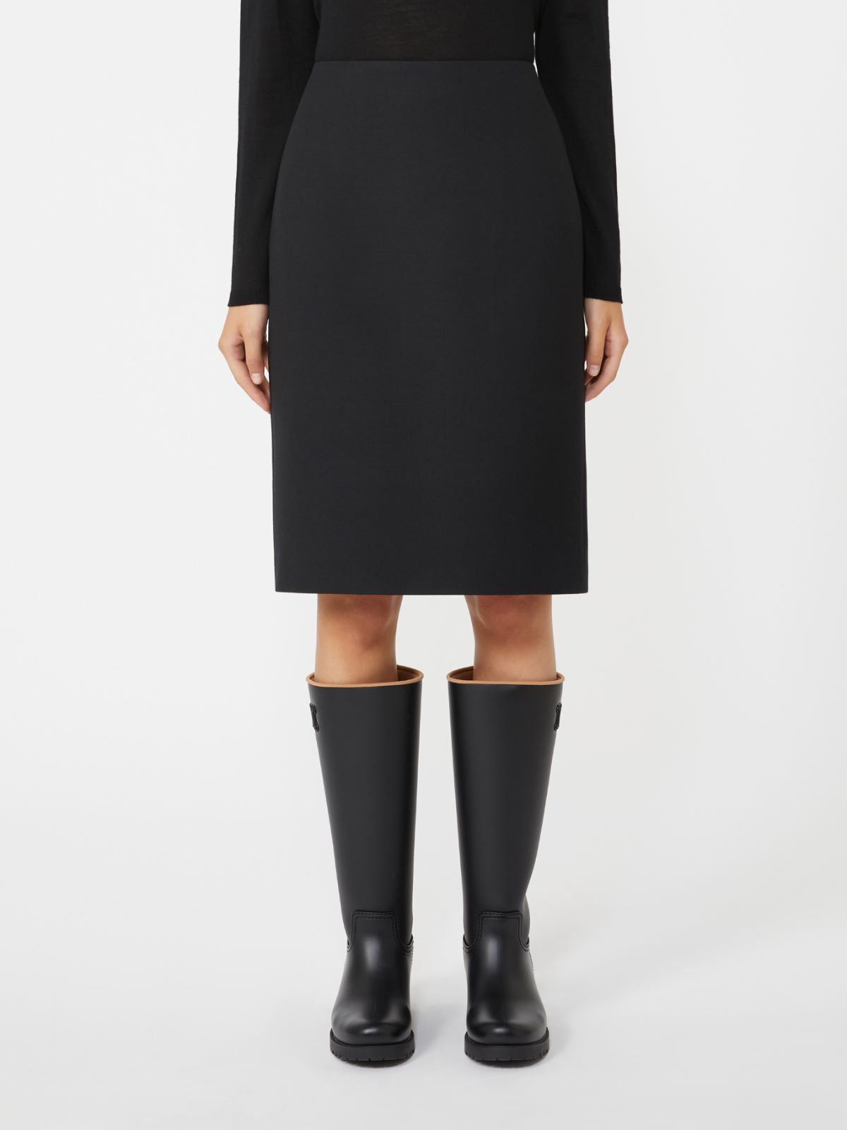 Wool and silk pencil skirt - Black