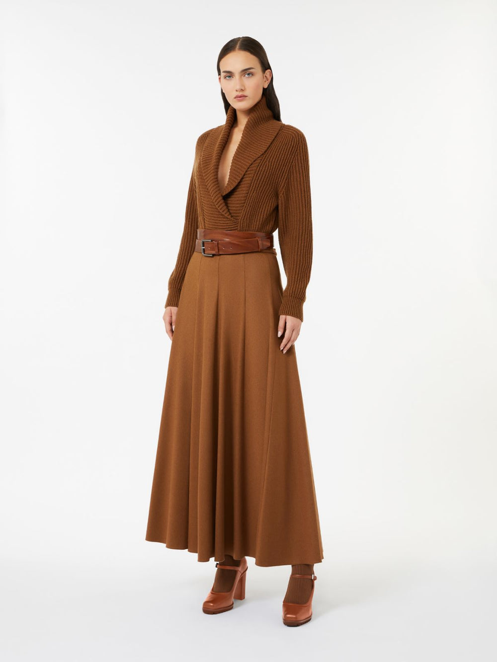 A-line camel skirt - Tobacco