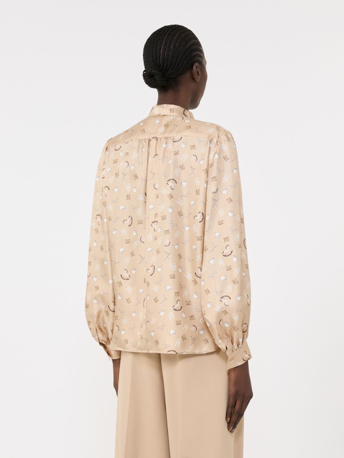 Printed silk pussy-bow shirt - Albino
