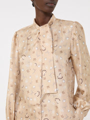 Printed silk pussy-bow shirt - Albino