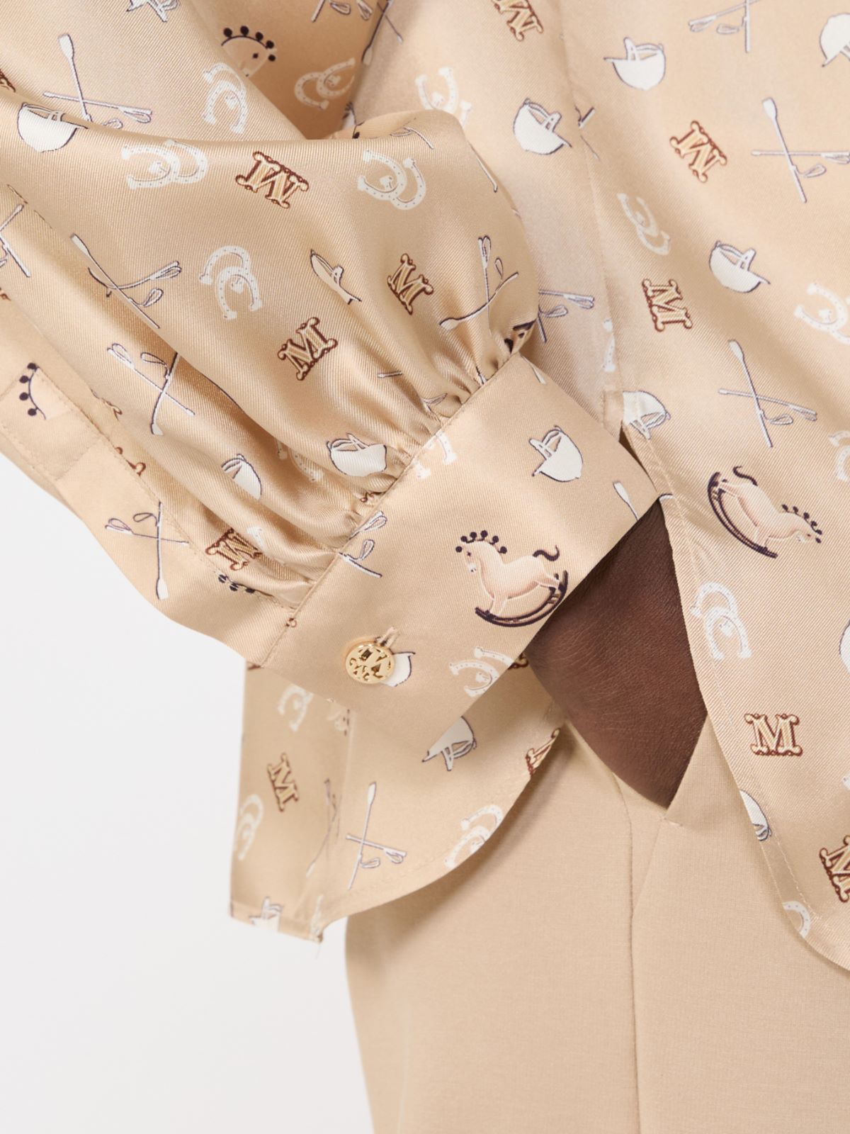 Printed silk pussy-bow shirt - Albino