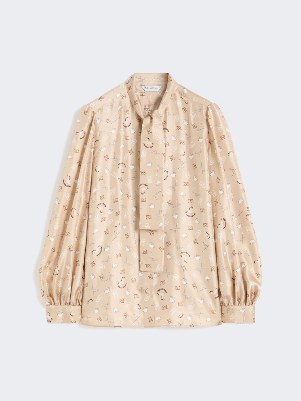Printed silk pussy-bow shirt - Albino