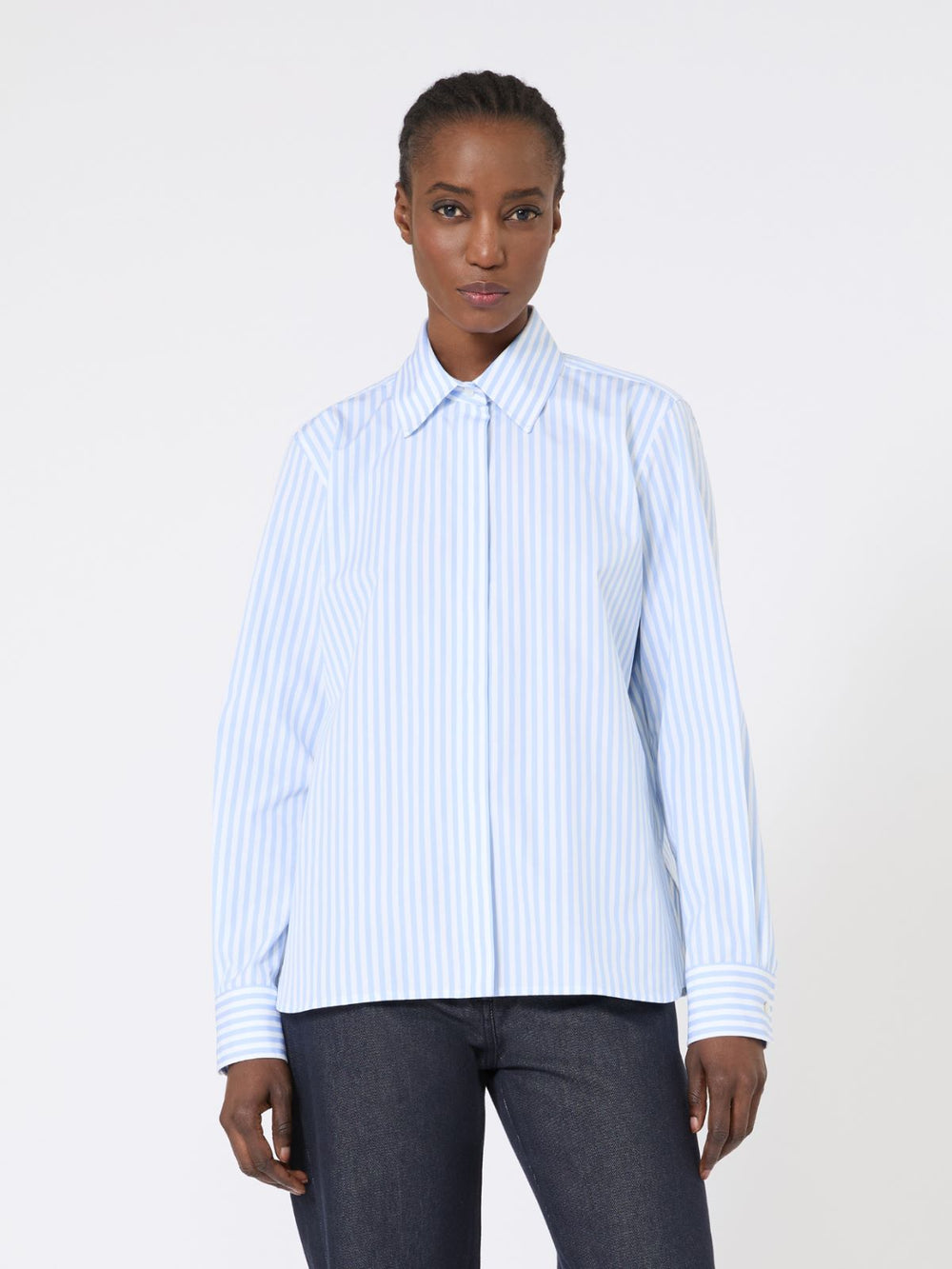 Striped poplin shirt - Light blue