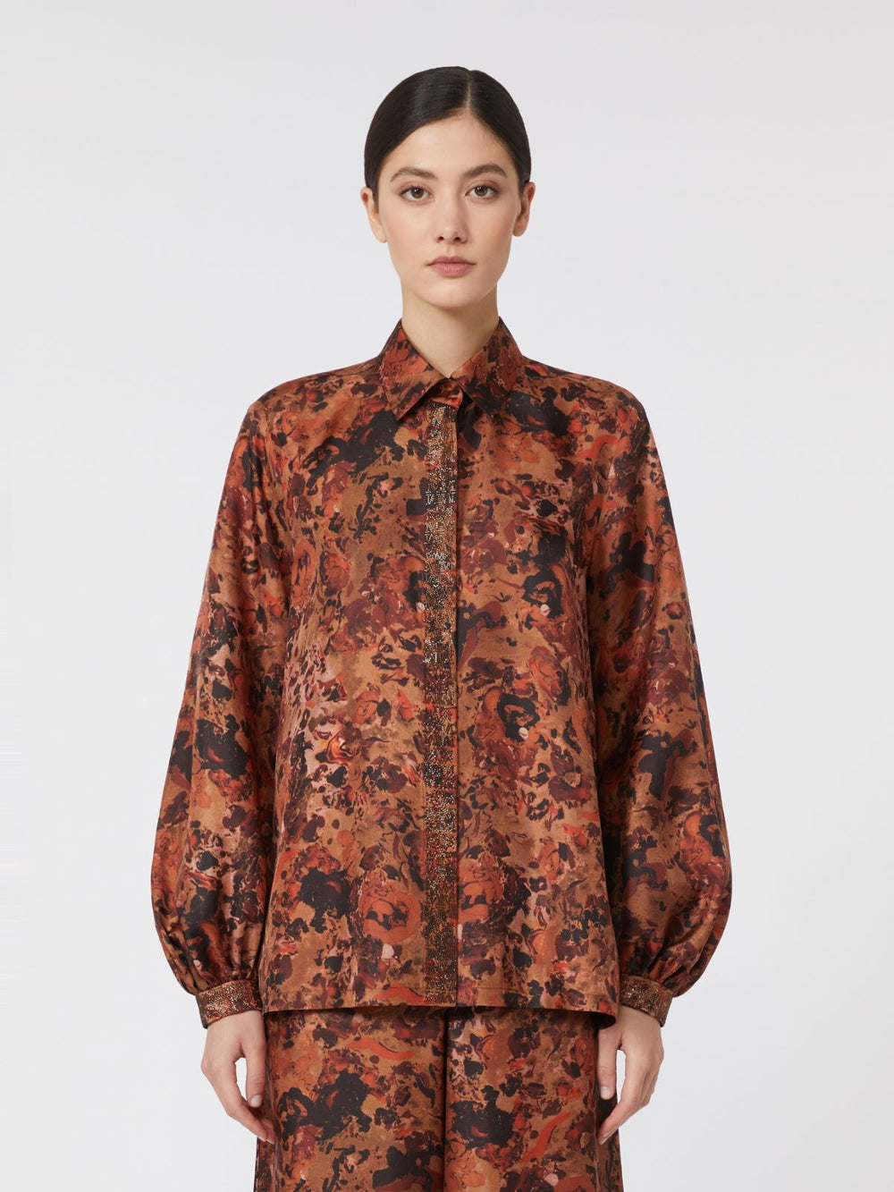 Relaxed-fit printed silk shirt - Terra cotta