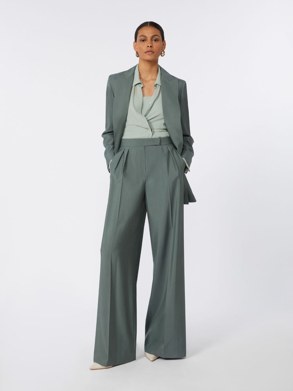 Wide-fit wool and silk trousers - Dark green