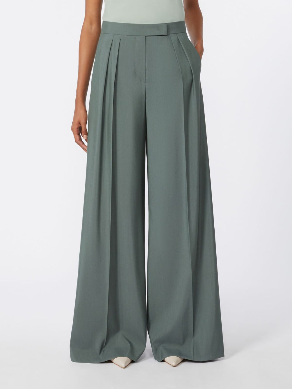 Wide-fit wool and silk trousers - Dark green