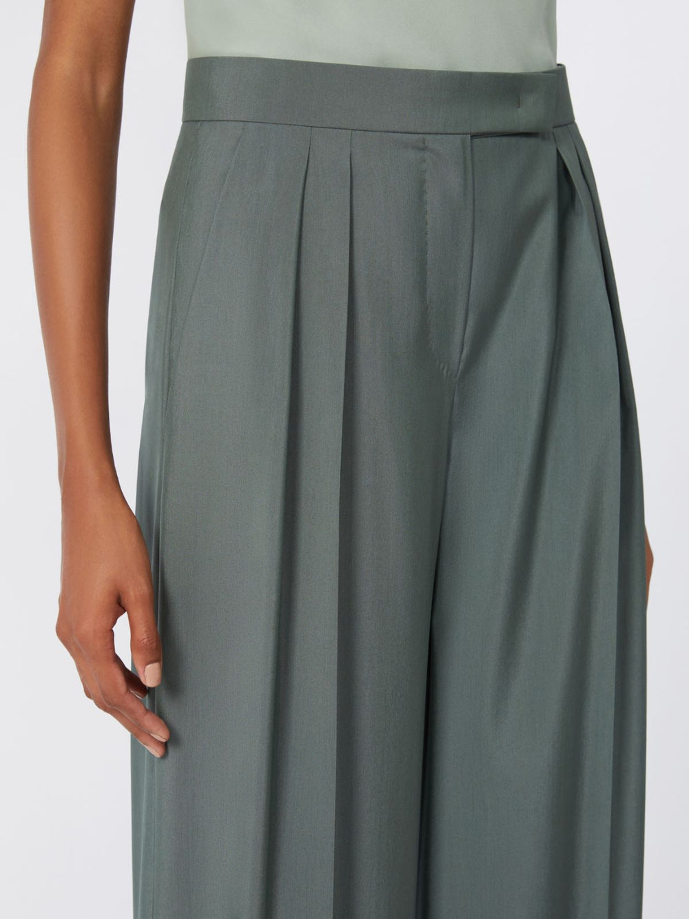 Wide-fit wool and silk trousers - Dark green