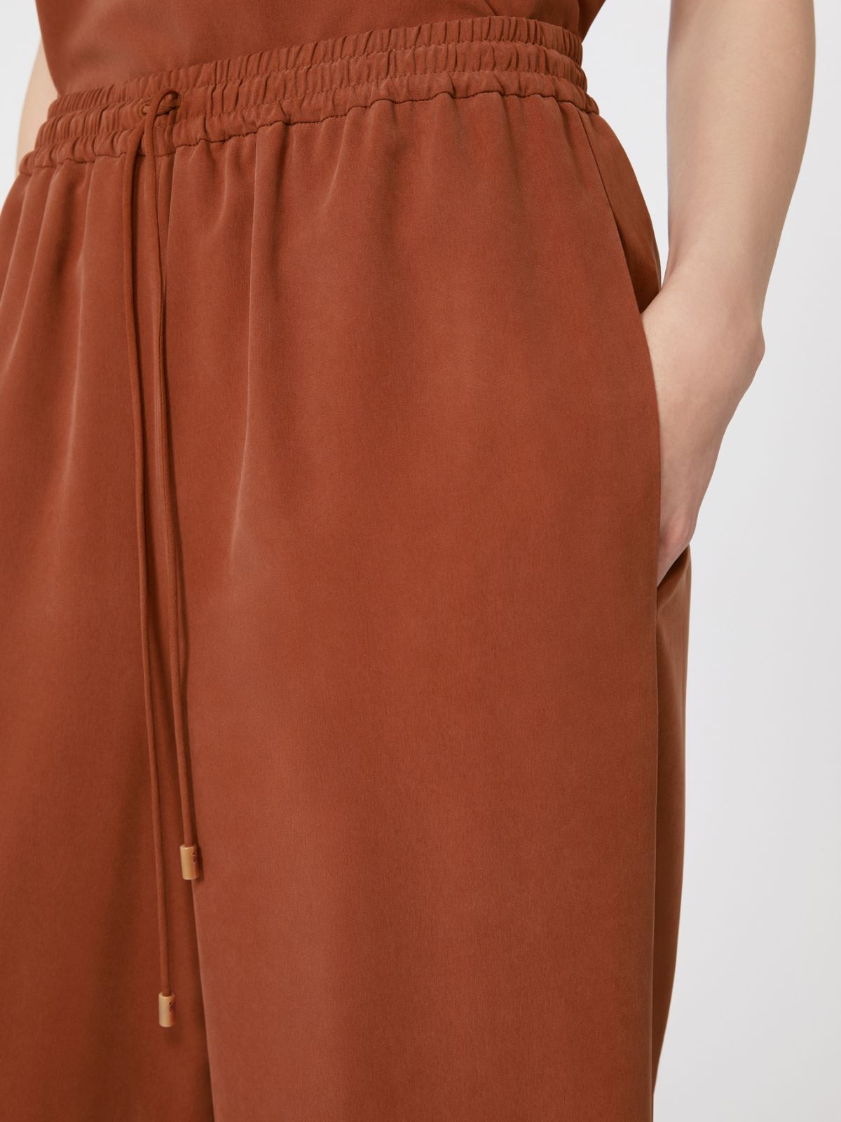 Wide-fit washed silk trousers - Terra cotta